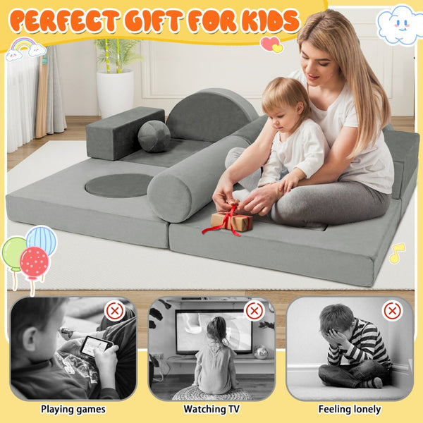 English Elm 14pcs Modular Foam Play Couch Set Convertible Toddler Fort Builder for Playrooms Dark Gray T5880P493428