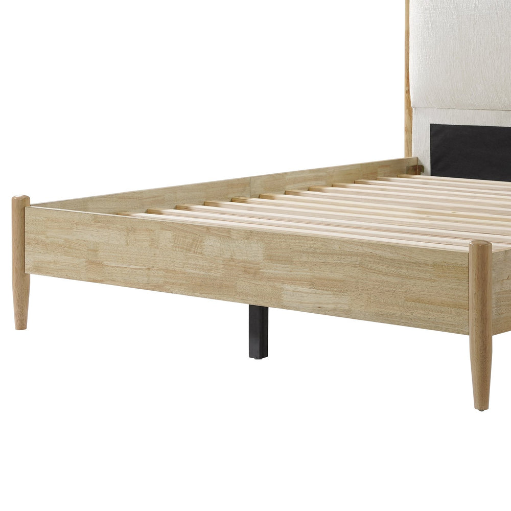 English Elm Christopher Knight Home® - Queen Natural Wood Bed Frame with White Upholstered Headboard, Modern Minimalist, Solid Slats Support up to 800 lbs N758Q669899N
