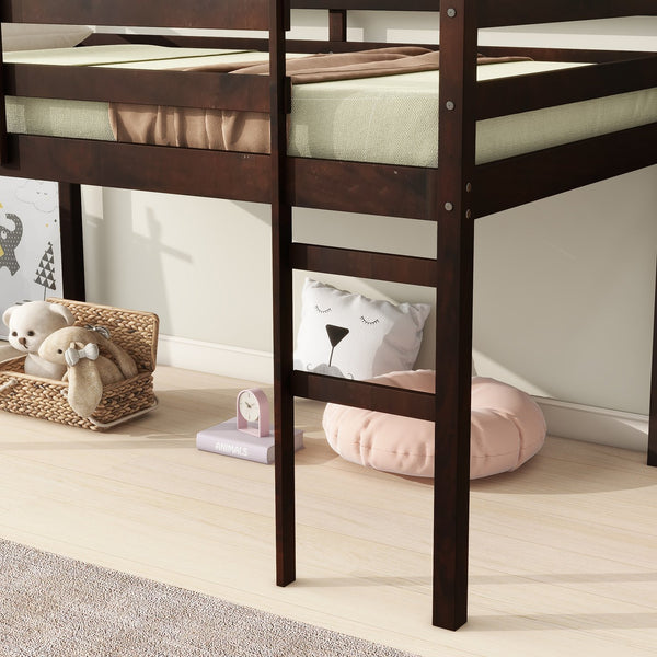 English Elm Solid Twin Loft Bed with Ladder and Reinforced Slats for Storage-Friendly, Space-Saving Bedrooms Espresso W504P190953