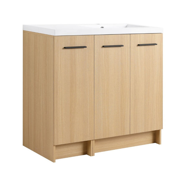 English Elm 36" Floating Bathroom Vanity Light Oak Modular Cabinet with Gel Coat Integrated Sink W3450S00106