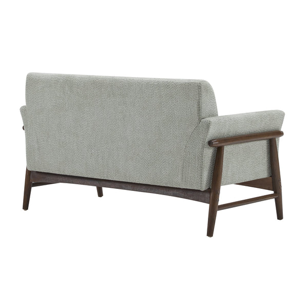 English Elm Christopher Knight Home® - Boucle Mid-Century Flared Arms Loveseat with Elm Legs — Plush Bouclé Upholstery, Cozy Modern Accent (57.5") Light Green,Walnut N771P294675L