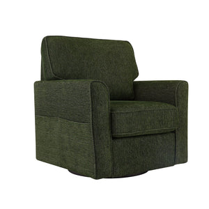 English Elm 360° Swivel Chair Accent Barrel Armchair with Chenille Upholstery, Deep Seat & Side Storage Pockets Green N719P283037F