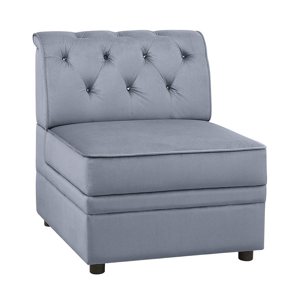 English Elm Grey Velvet Modular Armless Chair with Crystal Button Tufting, Pocket Coil Support, Luxe Comfort (98) B062P189147