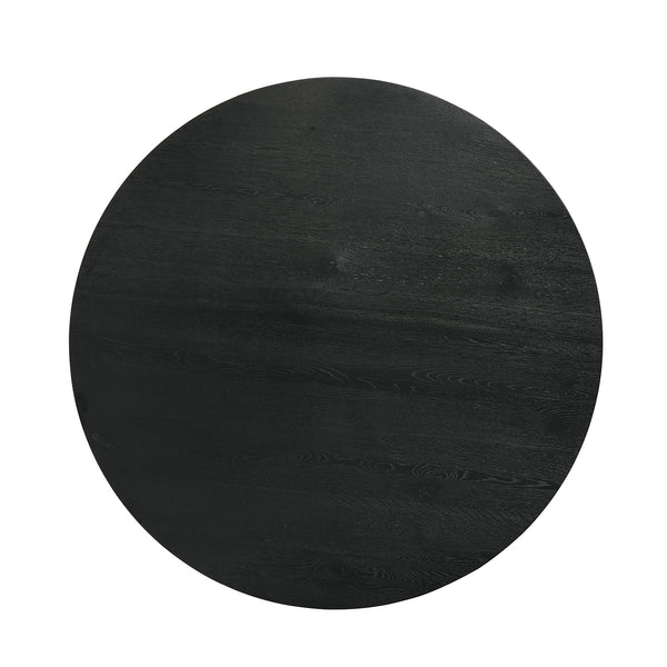 English Elm 59" Round Pedestal Dining Table with Hourglass Base, Ebony Black — Elegant 6-Seat Centerpiece for Modern Gatherings B016S00040