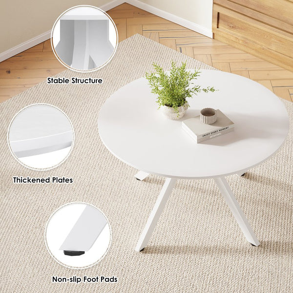 English Elm 47.2" Solid Wood Round Dining Table for 4-6 with X-Shaped Pedestal, Spacious Surface & Floor-Protecting Pads White T3623P408642