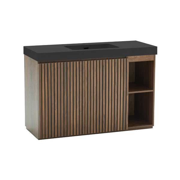 English Elm Grace Floating Walnut Vanity with Solid Surface Sink and Soft Close Storage Drawers Walnut Brown W1865S00226