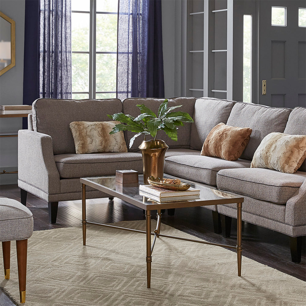 JLA Home Madison Park Signature - Rectangle Bronze-Frame Coffee Table with Clear Tempered Glass Top, Industrial-Modern Minimalist Centerpiece for Living Rooms MPS120-0050