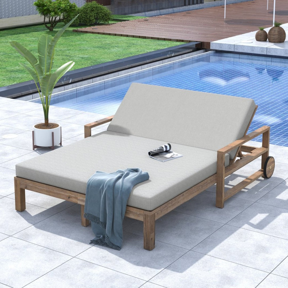 English Elm Trexm Solid Acacia Outdoor Daybed Farmhouse Slatted Frame with Adjustable Backrest TM000011AAE