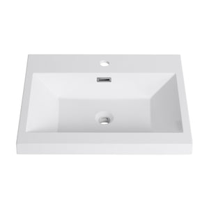 English Elm 24" Gloss White Resin Sink – Durable 24" Bathroom Top-Mount Vanity Basin, Modern Sleek Design W999P225393