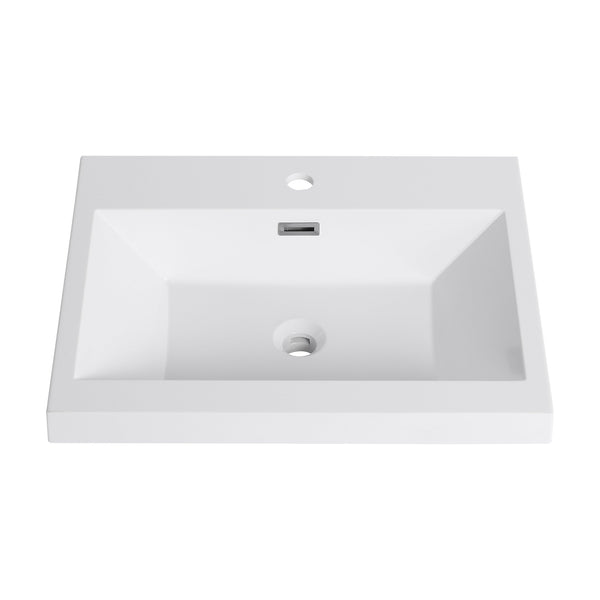 English Elm 24" Gloss White Resin Sink – Durable 24" Bathroom Top-Mount Vanity Basin, Modern Sleek Design W999P225393