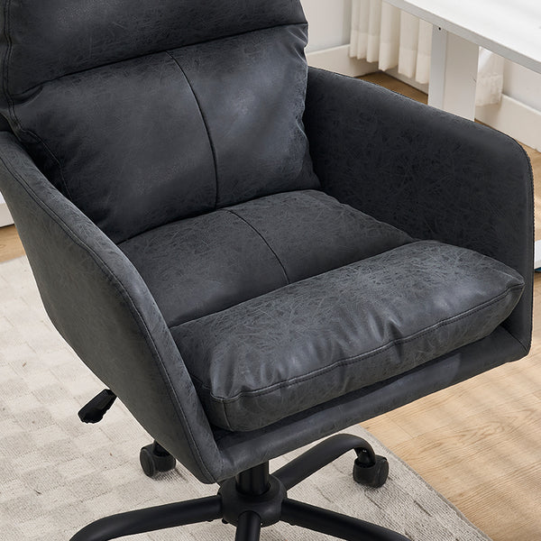 English Elm Artificial ergonomic PU leather office chair with high-density foam, stain-resistant, adjustable height support and modern minimalist design for home and workspace comfort Black W2311P282367
