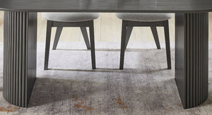 English Elm Venezia Oval Gray Oak Veneer Dining Table Dual Pedestal Base Seats Six Guests B2749S00275