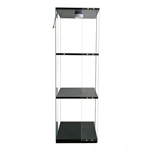 English Elm Rotatable Three Tier Tempered Glass Display Cabinet with Led Lighting for Living Room Black W3155P466753