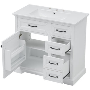 English Elm Christopher Knight Home® - 36" Bathroom Vanity with Ceramic Sink, Soft-Close Doors, 4 Drawers & Ample Storage, Freestanding White N759P223021K