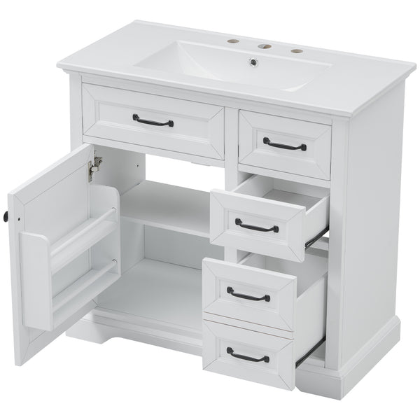 English Elm Christopher Knight Home® - 36" Bathroom Vanity with Ceramic Sink, Soft-Close Doors, 4 Drawers & Ample Storage, Freestanding White N759P223021K