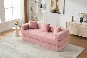 English Elm UNITED Folding Sofa Bed with Removable Cover Zipper, Chenille Memory Foam Sleeper for Small Spaces Pink W1568P293810