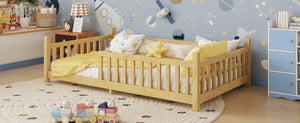 English Elm Twin Montessori Floor Bed House Frame with Led Lighting and Safety Rails for Kids Natural W2593P440573