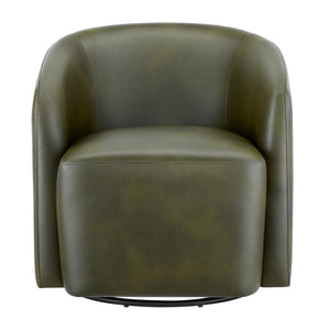 English Elm Ardena Fern Green Faux Leather Swivel Barrel Chair with Pocket Coil Seat, 360° Swivel, Compact Chic B050P322597