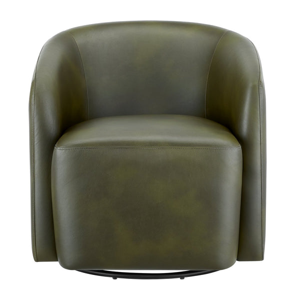 English Elm Ardena Fern Green Faux Leather Swivel Barrel Chair with Pocket Coil Seat, 360° Swivel, Compact Chic B050P322597