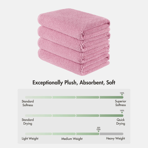JLA Home Madison Park - 100% Cotton Diagonal Ribbed 4-Piece Bath Towels — Plush Zero-Twist 518GSM, Fast-Dry & Durable Luxury Pink MP73-8875