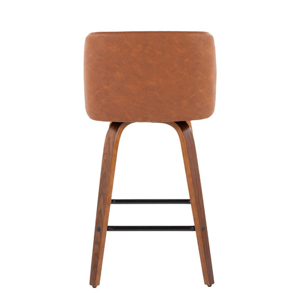 English Elm Toriano 26" Mid-Century Modern Swivel Counter Stool Set Of 2 In Walnut & Camel Faux Leather Comfort B202S00446-GIGA