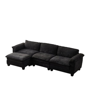 English Elm Living Room Chenille Sectional Sofa with Detachable Ottoman and Pocket Coil Cushions Black W1097S00240