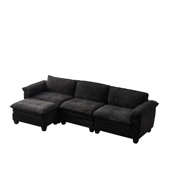 English Elm Living Room Chenille Sectional Sofa with Detachable Ottoman and Pocket Coil Cushions Black W1097S00240