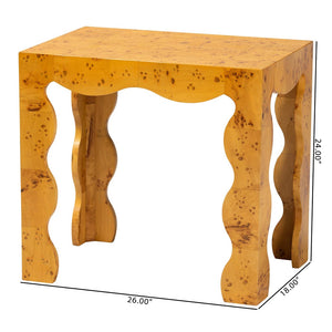 English Elm Modern Mappa Burl Wood End Table with Scalloped Edges for Living or Bedroom B2750P467814