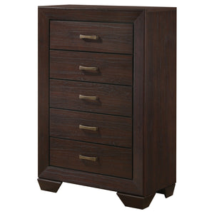 English Elm Hadfield Dark Cocoa 5-Drawer Chest with Tapered Legs, Spacious MDF Storage, Modern Dark Brown Finish B062P331055