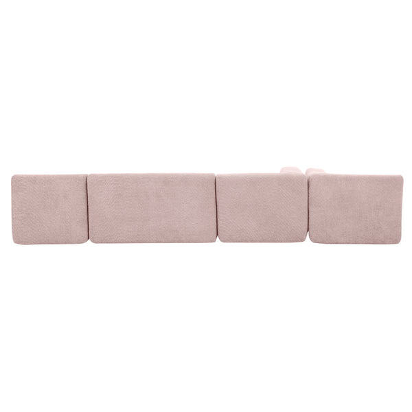 English Elm 144" Upholstered L-Shape Sofa with Bouclé Fabric, Plush Pocket-Spring Seats & Five Pillows for Living Room Pink N719S001850P