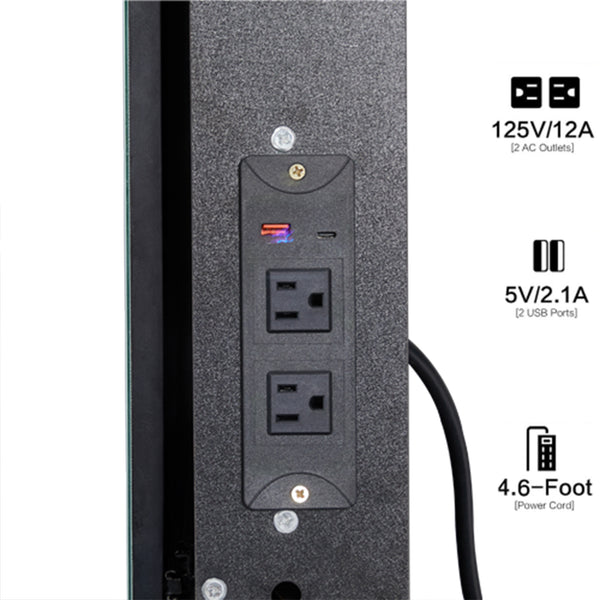 English Elm 29.2" Compact Desktop Vanity Set With Touch-Control Led Mirror, Usb Ports, Stool & Hair Dryer Holder W936P202460