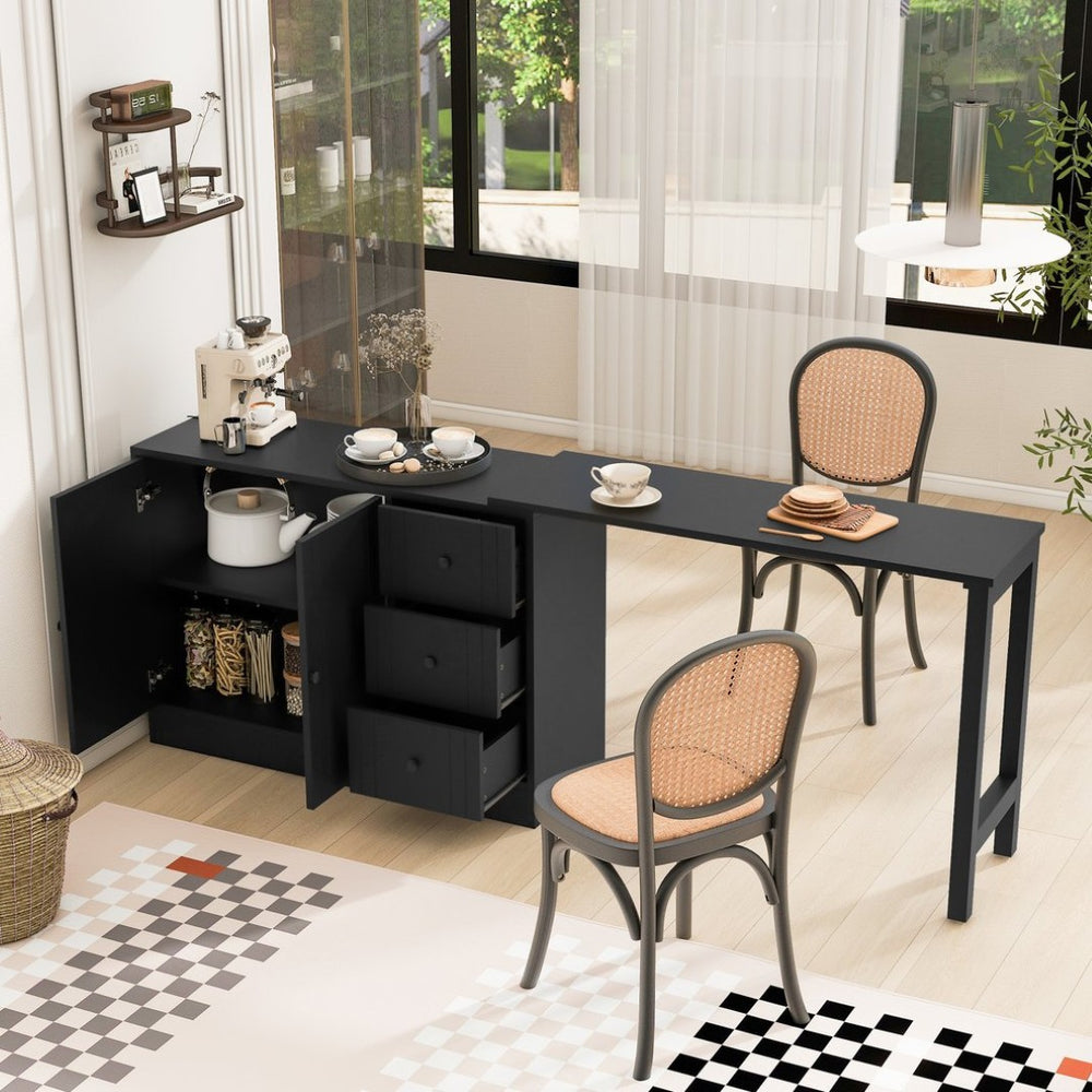 English Elm U_style Extendable Wooden Sideboard with 3 Drawers and 2 Doors for Entryway Living Room N711P334768B