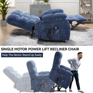 English Elm Lift Power Recliner Chenille Chair Dual Motor Massage Heat 350 Lb Capacity Living Room Blue W3224P288636
