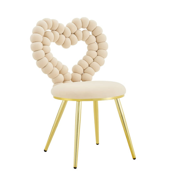 English Elm Unique Heart Shaped Bubble Tufted Velvet Accent Chair Glam Metal Frame Vanity Seat Beige,Gold W3875P446139