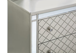 English Elm 1pc Glam Nightstand 2-Drawer Silver Champagne Mirror Accents Crosshatch Drawer Fronts 28x18.3x26.5" B2741P367217