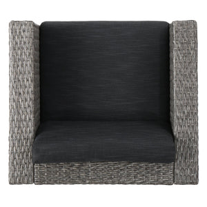 English Elm Christopher Knight Home® - PUERTA Outdoor 4-Piece Wicker Sofa Set with Waterproof Cushions, All-Weather Rattan, Compact Seating Black 52978.00BLK