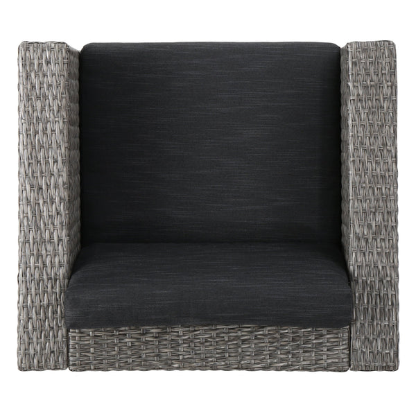 English Elm Christopher Knight Home® - PUERTA Outdoor 4-Piece Wicker Sofa Set with Waterproof Cushions, All-Weather Rattan, Compact Seating Black 52978.00BLK