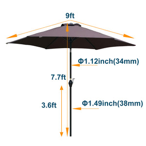 English Elm 9FT Outdoor Patio Umbrella with 108" Hex Canopy, Crank Lift & Tilt, UV40+ Weather-Resistant Steel Pole Chocolate W65632233