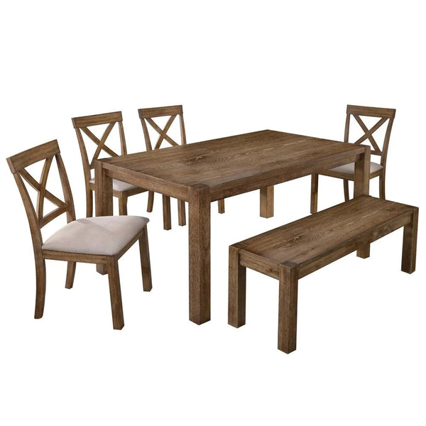 English Elm Antique Rustic Oak Dining Chair Set of 2 with X-Back and Padded Beige Seat, Solid Wood Farmhouse Appeal B011P361925