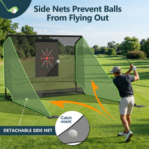 English Elm Golf Practice Net with Auto Ball Return Side Barriers Portable Backyard Hitting Enclosure W1422P416689