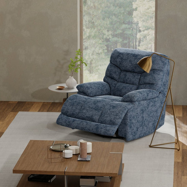 English Elm Swivel Glider Recliner Plush Upholstered Chair for Contemporary Living Rooms Blue B339P422561