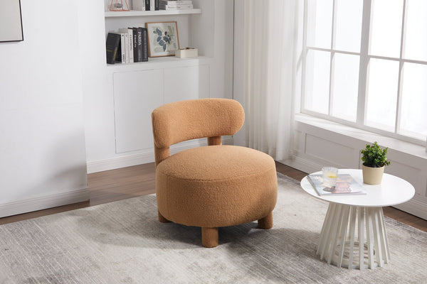 English Elm 063-Teddy Plush Teddy Fabric Armless Accent Chair with 13" Cushion, Wingback Comfort & Solid Wood Legs for Cozy Spaces khaki W527P308805