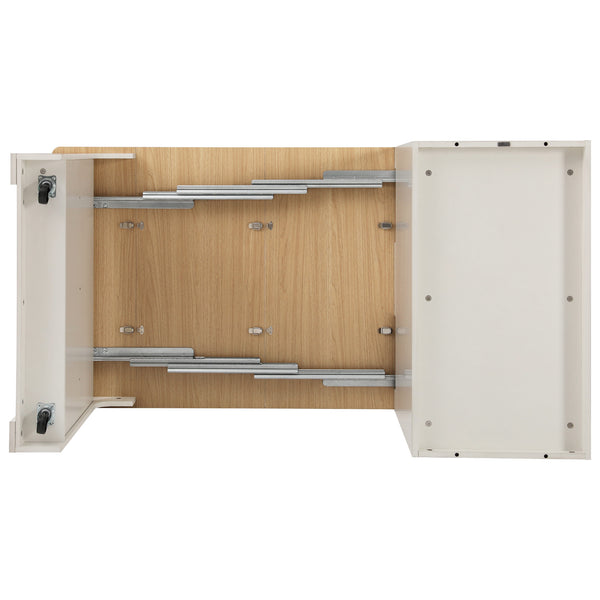 English Elm K&K Modern Extendable 59.5" Kitchen Island with Double-Sided Storage, Power Outlet & Casters White N707S000017W