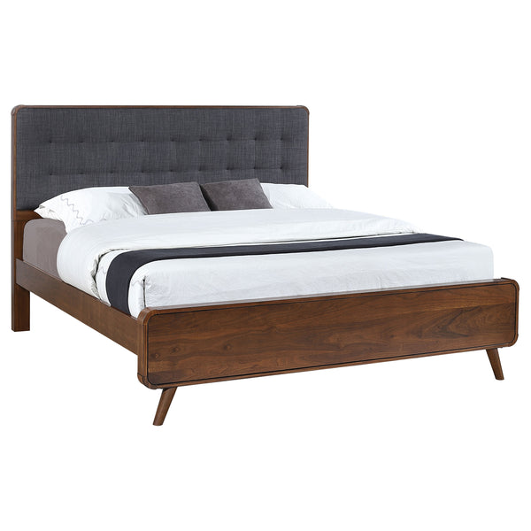 English Elm Carson Dark Walnut Eastern King Platform Bed - Mid-Century Modern Design With Plush Tufted Headboard B062S00693