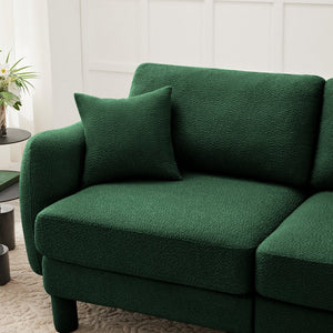 English Elm Boucle Fabric Convertible L-Shaped Sectional Sofa For 4 With Shell Armrests & Removable Ottoman, Green W3041S00312