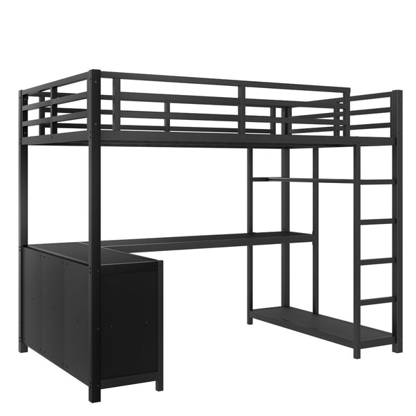 English Elm Metal Twin Xl Loft Bed with L Shaped Desk Wardrobe and Storage for Teens W1580S00370