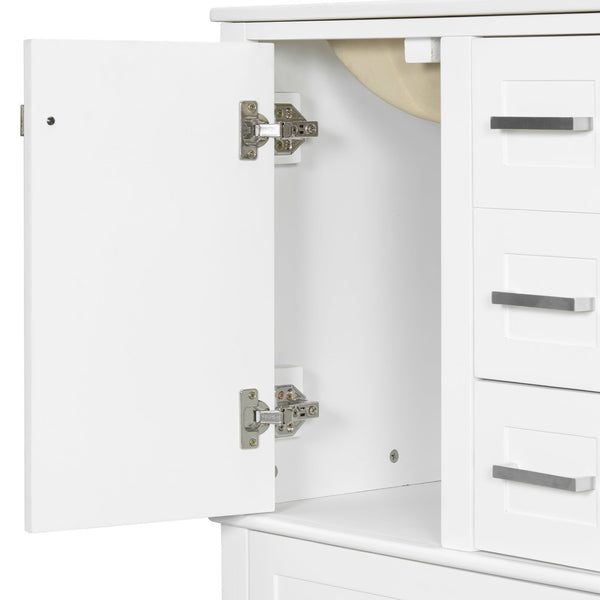 English Elm 24" Olive Bathroom Vanity Solid Wood Frame Ceramic Sink Gold Hardware Soft Close White N729P373276K