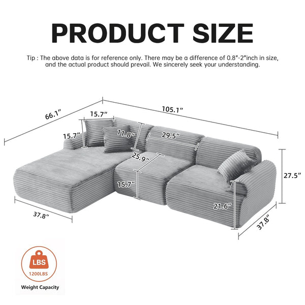 English Elm 105'' Modular Sectional with Woven Upholstery Washable Covers for Living Room W3565S00016
