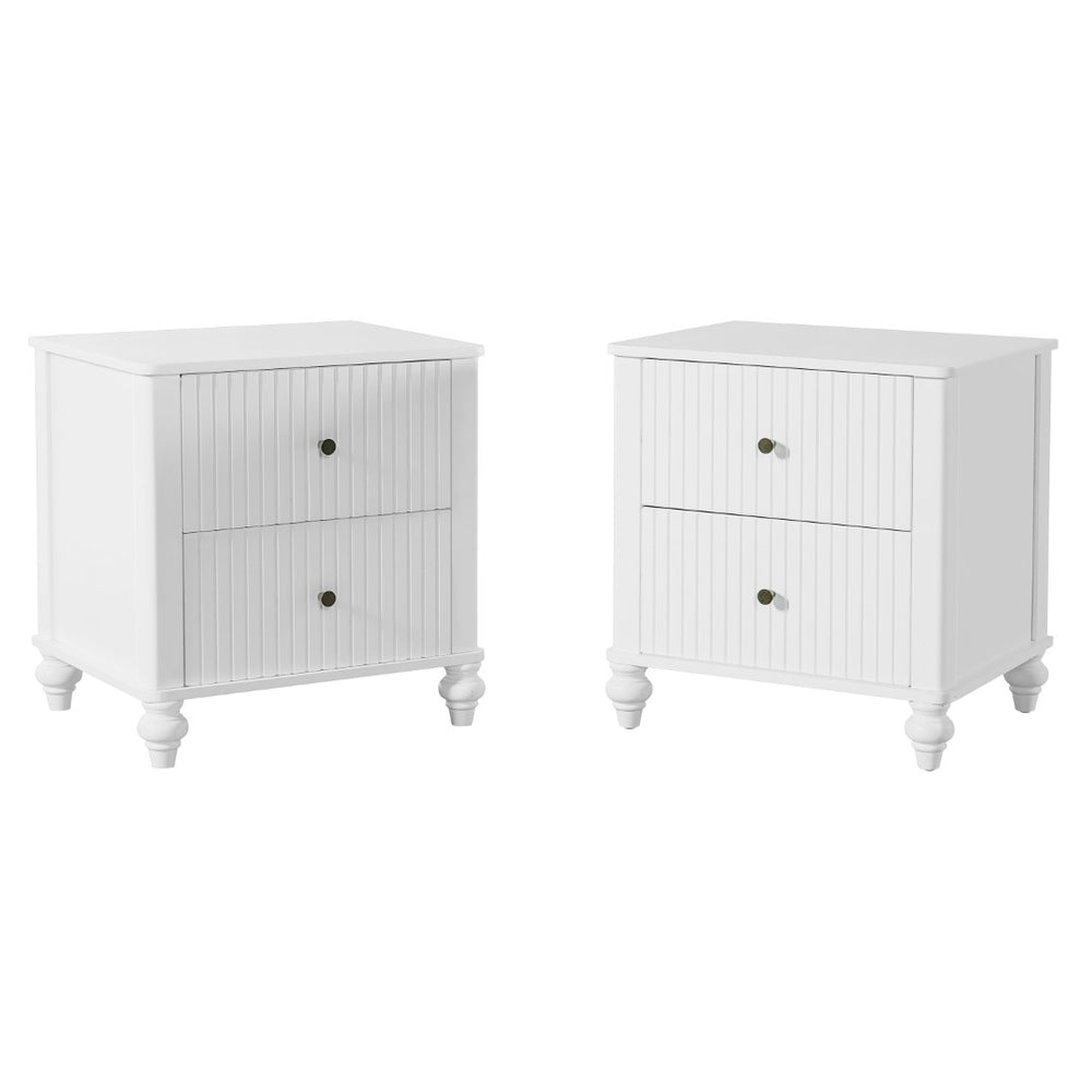 English Elm 23" Two Drawer Nightstand White Pine Wood Vertical Slat Modern Bedside Table N770P389799K
