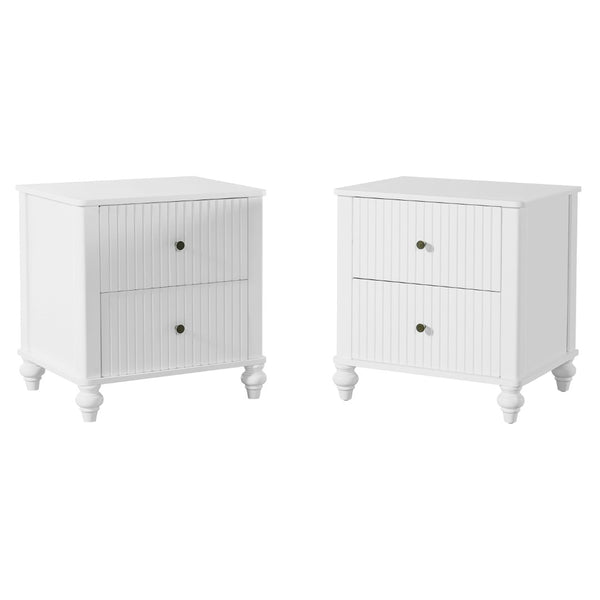 English Elm 23" Two Drawer Nightstand White Pine Wood Vertical Slat Modern Bedside Table N770P389799K